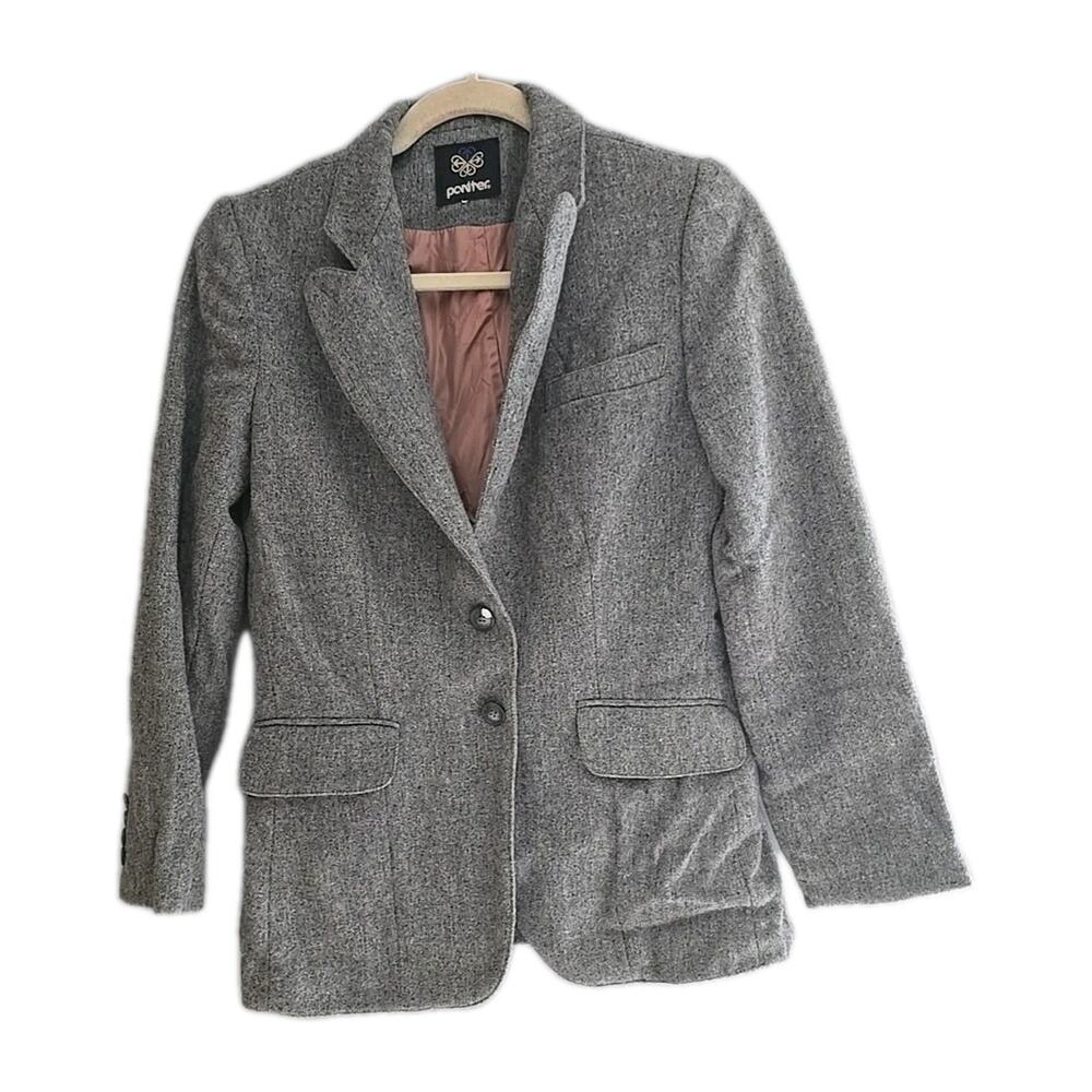 Vtg 80s Panther Gray Dark Academia 100% Wool Career Blazer Jacket Womans Size Sm